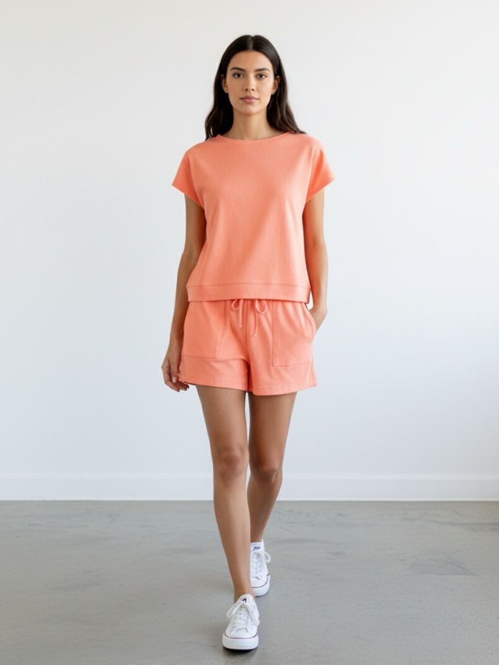 1274 • Coral 100% Cotton 2 Piece Shorts Set